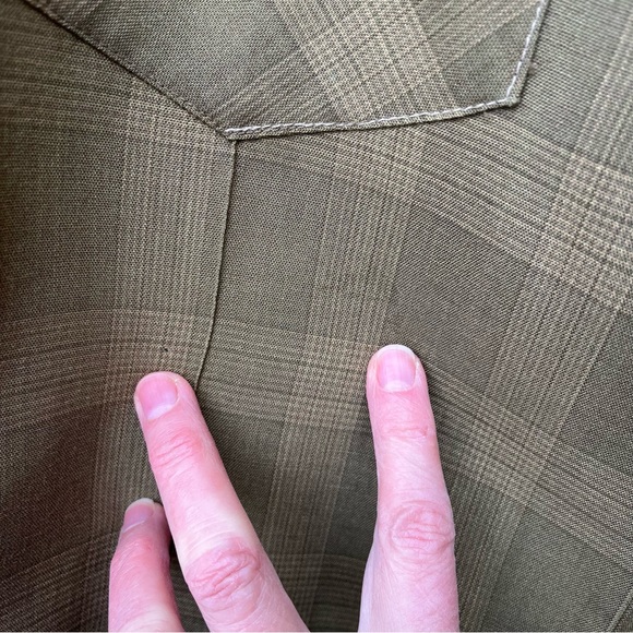 Khaki Pearl Snap Plaid Shirt With Gold Skull & Dots Sz S/M - Picture 14 of 16